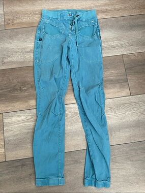 E9 ONDA ROCK 2.2 Climbing Pants Teal Slim Drawstring and Snap Casual Pants